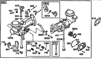 Carburetor Assembly Diagram and Parts List for 135200-135299 0679 Briggs and Stratton Engine